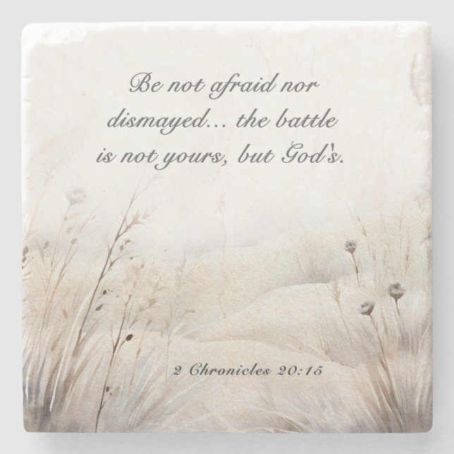 2 Chronicles 20:15 The Battle is God's Bible Verse Stone Coaster (Front)