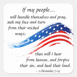 2 Chronicles 7:14 Scripture, American Flag Square Sticker