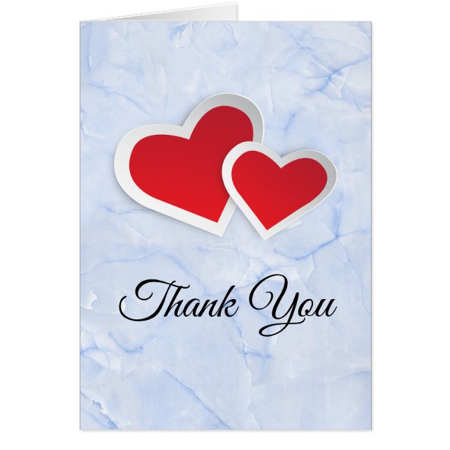 2 Coeurs en papier rouge sur Merci en marbre bleu  (Devant)