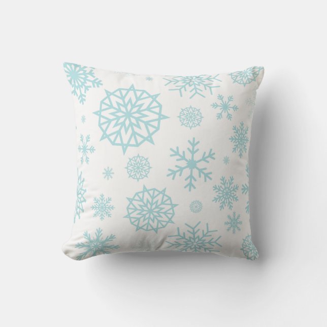 2-colour Blue White Winter Snowflake Christmas Throw Pillow (Front)