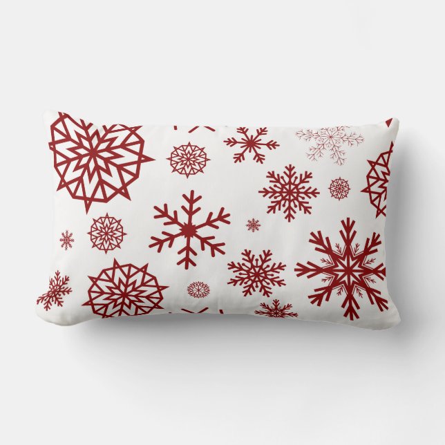 2-colour Red White Winter Snowflake  Holidays Lumbar Pillow (Front)