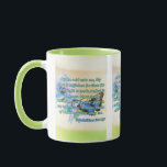 2 Corinthians 12:9 Bible Scripture Pic Two-Tone Mug<br><div class="desc">This two-tone mug showcases a design that features Gill Sans print font with light green letters blue outline displaying the "2 Corinthians 12:9" KJV bible scripture verse over a picture featuring a couple of colourful butterflies with an upclose view plus light coloured background in this nature faith based theme. This...</div>