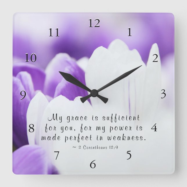 2 Corinthians 12:9 My Grace is Sufficient for You Square Wall Clock (Front)