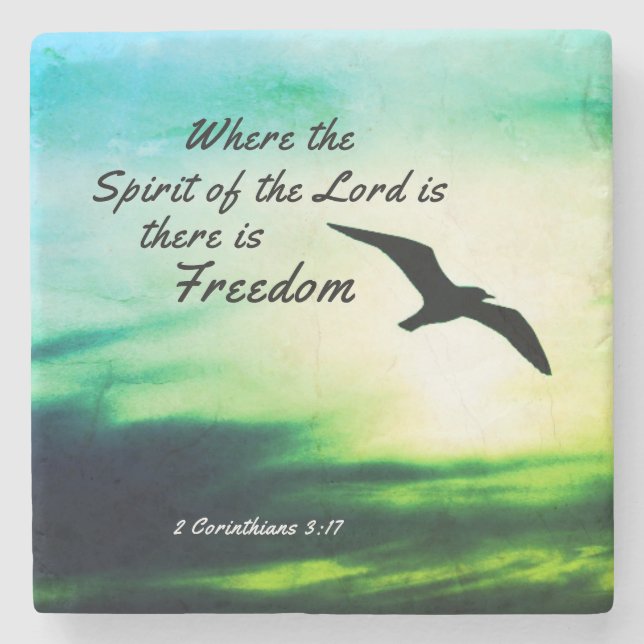 2 Corinthians 3:17 Freedom Bible Verse Bird Flying Stone Coaster (Front)