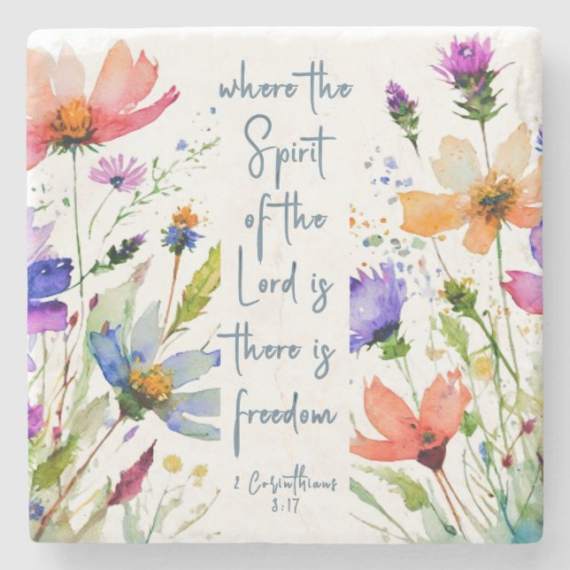 2 Corinthians 3:17 Freedom Bible Verse Stone Coaster (Front)