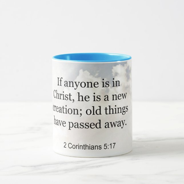 2 Corinthians 5:17, Bible verse, Mug (Center)