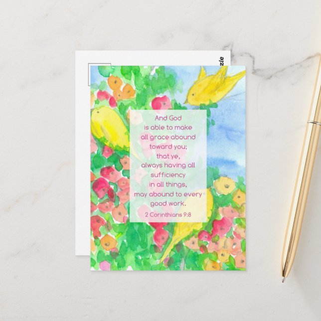 2 Corinthians Scripture Bible God's Grace Flowers Postcard (Front/Back In Situ)