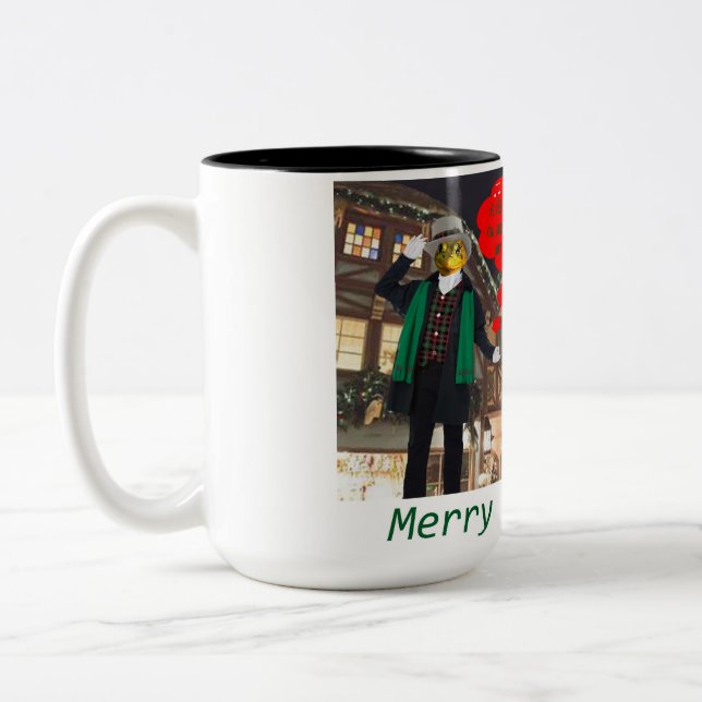 2 Couleurs 15 oz de tasse à deux tons. Joyeux Noël. grenouill (Gauche)