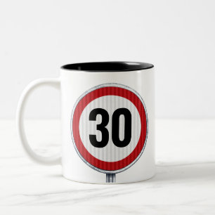 2 Couleurs 30e anniversaire tasse de café avec panneau routie