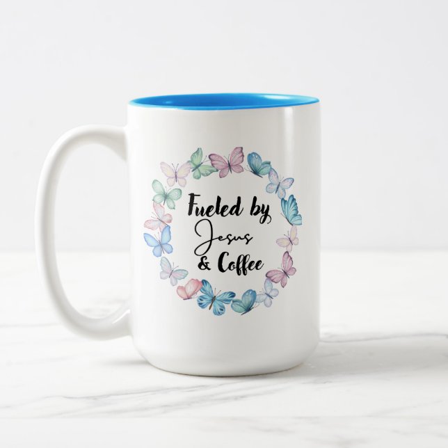 2 Couleurs Alimenté par Jésus & Café GRANDE tasse (Gauche)