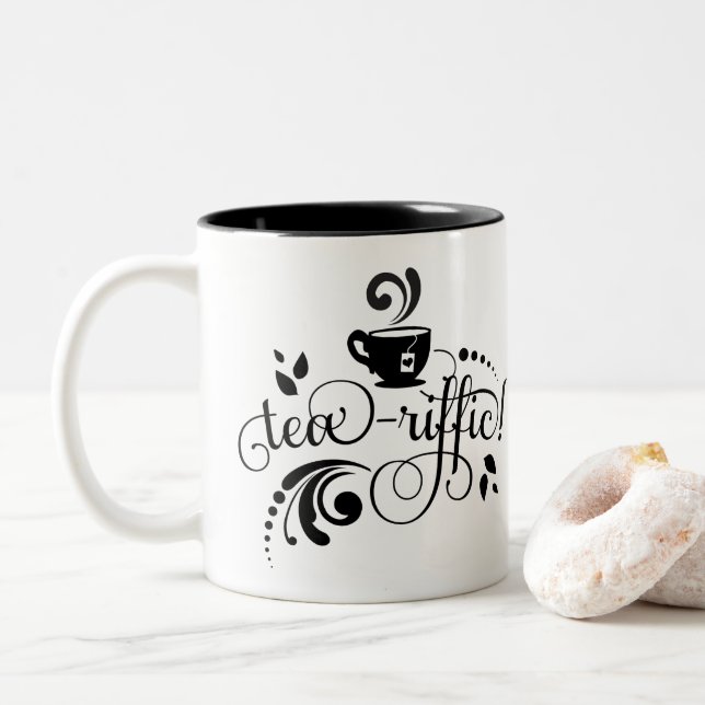 2 Couleurs Amateur de thé, Buveur de thé, Tasse de thé, Typog (Avec donut)