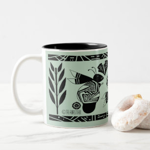 2 Couleurs Anciennes abeilles et fleurs sur tasse d'or