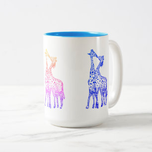 2 Couleurs Baiser de girafes dessinant la tasse à deux tons
