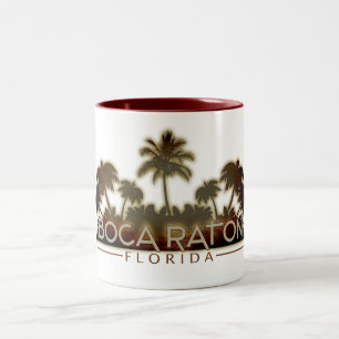 2 Couleurs Boca Raton Florida palmier lettre café tasse