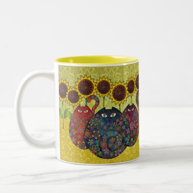 2 Couleurs chats avec la tasse de tournesols (Gauche)