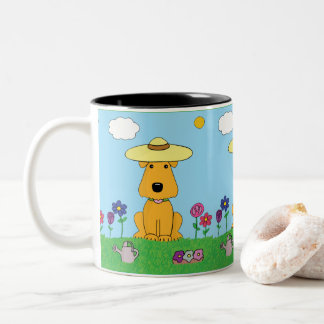 2 Couleurs Chiot mignon de bande dessinée dans la tasse de