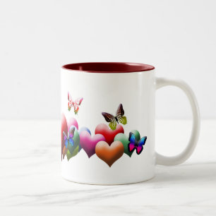 2 Couleurs Coeurs et tasse colorés de papillons