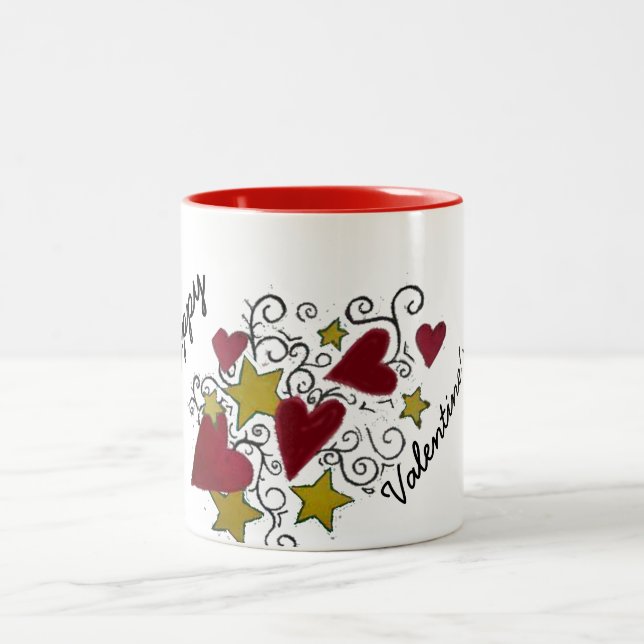 2 Couleurs Coeurs et tasse de heureuse Sainte-Valentin (Centre)