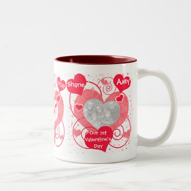 2 Couleurs Coeurs tasse faite sur commande de photo d'amour (Droit)