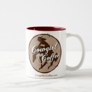 2 Couleurs "Cow-girl sur la TASSE blanche et rouge de café"