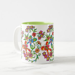 2 Couleurs Fleurs et tasse de papillon par Leslie Clair Bures