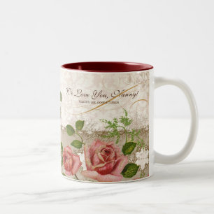 2 Couleurs Je t'aime bonne d'enfants, tasse anglaise vintage