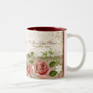 2 Couleurs Je t'aime maman, tasse anglaise vintage de roses