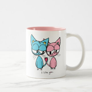 2 Couleurs je vous aime - tasse de café bleue et rose de