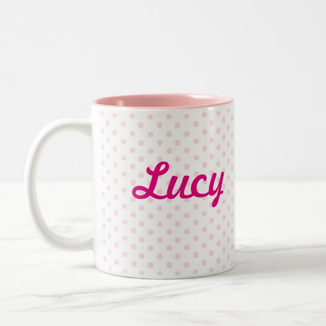 2 Couleurs Le point de polka rose de LUCY de ♥ de TASSE de ♥ (Gauche)