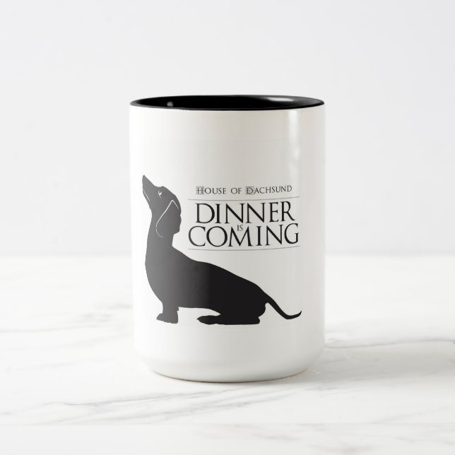 2 Couleurs Le teckel "dîner de Chambre est prochaine" tasse (Centre)