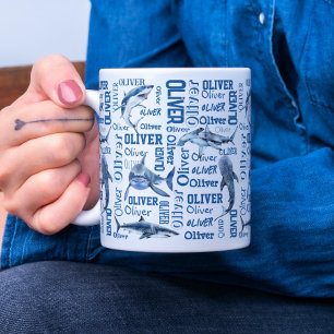 2 Couleurs Nom des garçons personnalisés tasse avec requins b