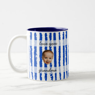 2 Couleurs Nom personnalisé Tasse photo bébé rayée bleue Prép