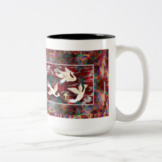 2 Couleurs Oiseaux dans la tasse rouge