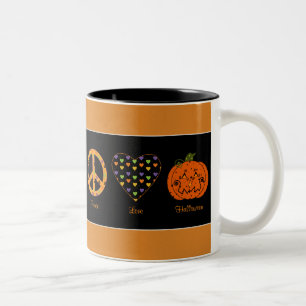 2 Couleurs Paix, amour et tasse de Halloween