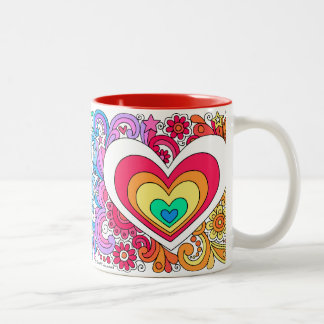 2 Couleurs Signe de paix et ♥ super psychédéliques de tasse