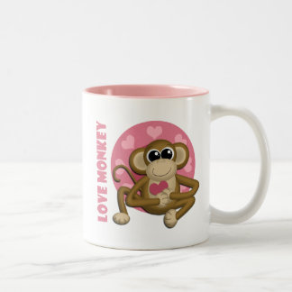 2 Couleurs Singe d'amour - singe mignon avec la tasse de