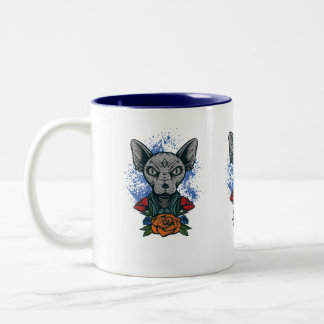2 Couleurs Sphinx chat avec tasse de café-fleurs.
