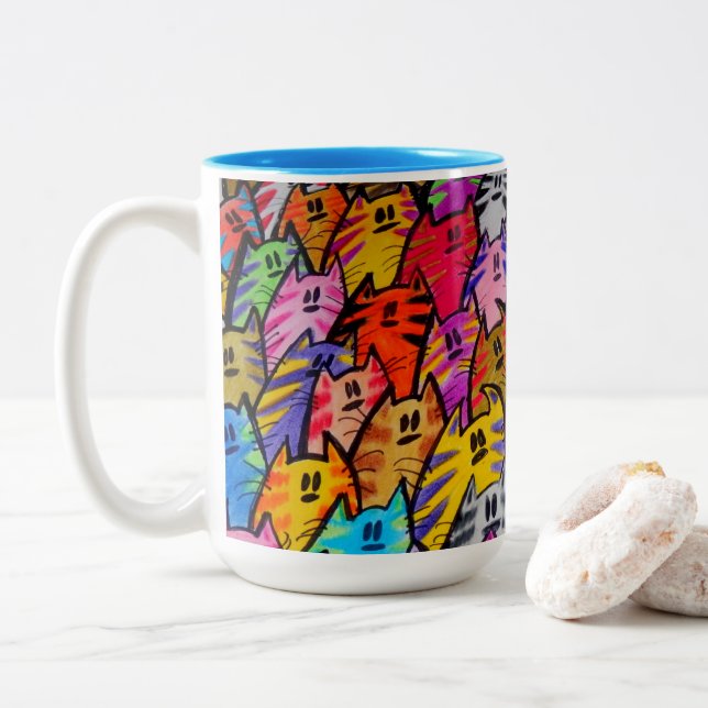 2 Couleurs Tasse - 012 - CHATS (Avec donut)