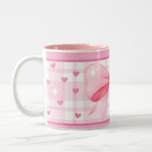 2 Couleurs Tasse à arc rose - Tasse à café esthétique mignonn
