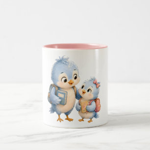 2 Couleurs Tasse à bord rose Oiseaux Frère Sœur