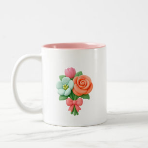 2 Couleurs Tasse à bouquet floral 3D avec nœud