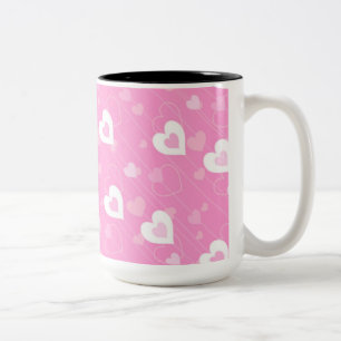 2 Couleurs Tasse à café à motif de cœurs roses et blancs