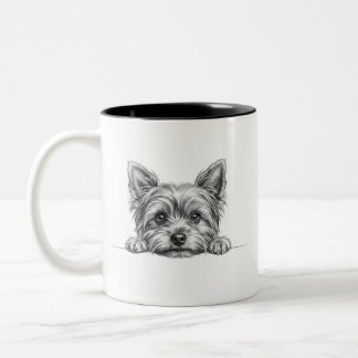 2 Couleurs Tasse à café avec croquis de Yorkie Peekaboo