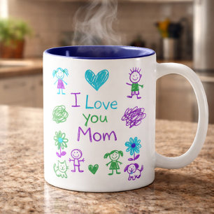 2 Couleurs Tasse à café avec doodle Maman je t'aime mignon