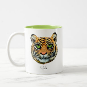 2 Couleurs Tasse à café avec visage de jeune tigre sauvage et