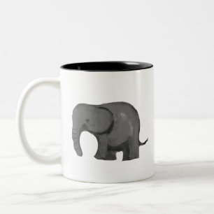 2 Couleurs Tasse à café bicolore éléphant aquarelle minimalis