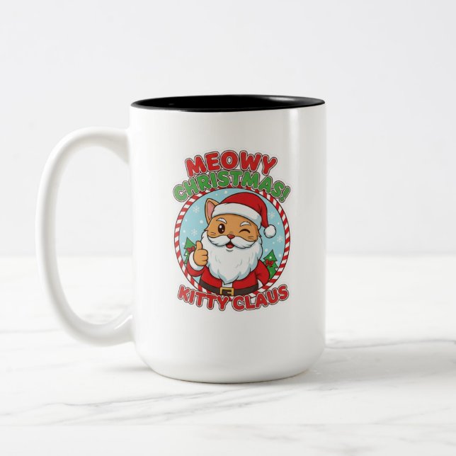 2 Couleurs Tasse à café bicolore Kitty Claus, 15 oz (Gauche)