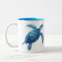 Tasse à café bicolore Tortue de mer bleue biolumin