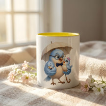 Tasse à café Blue Daddy Bird et bébés oiseaux