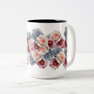 2 Couleurs Tasse à café élégante à fleurs à l'aquarelle - Ros
